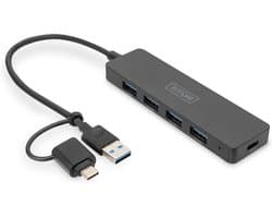 USB Hub 4-poorts - USB Verdeler Adapter - Apparaten Koppelen - Supersnelle Dataoverdracht - Compact & Draagbaar - Zwart
