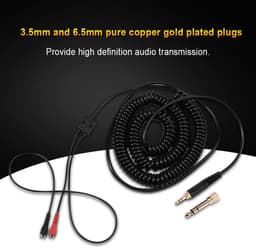 Cosensi - Vervangende Spiraalkabel - Audio Kabel - Compact - Zwart - 3.5mm en 6.5mm Plug - Geschikt voor Sennheiser Hoofdtelefoons - 2 meter — thumbnail 2