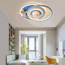 Modern Ceiling Light with Fan, 50 cm Stepless Dimmable Ceiling Light, Children's Room Astronaut 360° Rotating Fan Lamp with Remote Control, LED Ultra Quiet Bedroom Fan Ceiling Light (Whit — thumbnail 4