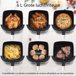 Glitzerlife - Airfryer Heteluchtfriteuse Friteuse - 6L kijkvenster 7 programma's - 11 functies touchscreen timer - 10 x bakpapier voor familiekeuken - 1500W stille anti-aanbak gezinskeuken - Groen — thumbnail 2