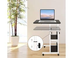Verstelbare Laptop Tafel – Notebook Tafel – Bureau – Bijzettafel – Computertafel – Hoogte Verstelbaar 76-86,5 cm – Met Opbergrek – Stijlvol Zwart Houten Blad