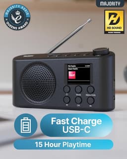 Majority Orwell - Draagbare Radio - DAB/DAB+/FM - Bluetooth - Wekker - EQ-modi - LED-display - Zwart — thumbnail 4
