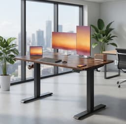 In hoogte verstelbaar bureau, statafel, computertafel, herinnering bij lang zitten, geheugenfunctie met 4 hoogtes, voor kantoor, 120 x 60 cm, vintage bruin LSD312KD03-Mobili Bella — thumbnail 2