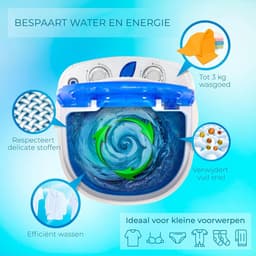 Florixa® Camping Wasmachine - Mini Wasmachine - Wasmachines - Capaciteit van Kleding 3 kg - Laag Water- en Energieverbruik - Wit/Blauw - 36cm x 37cm x 53cm — thumbnail 4