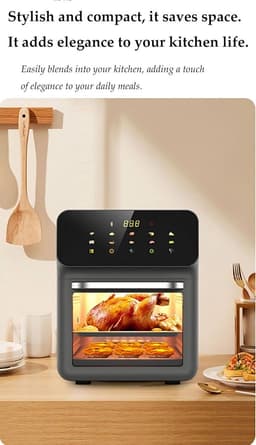 Zichtbare Heteluchtfriteuse - Grote Airfryer - Snel Bakken - Binnenverlichting - 15 Liter Capaciteit - Zwart — thumbnail 5