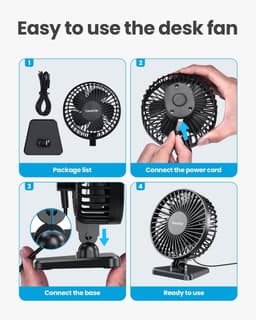USB Tafelventilator Stil Compact 3 Snelheden Verstelbaar 30° Zwart 13,8 cm — thumbnail 3