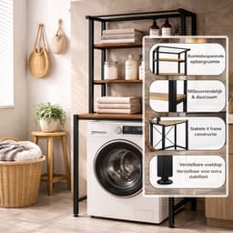 MeubelsvanJoep wasmachine ombouw rek zwart 178 x 60 x 70 cm - Wasmachine rek met opbergruimte zwart - Wasmachine rek bovenlader zwart - Wasmachine rek voorlader zwart - Toilet kast - Wc meubel - Wc kast — thumbnail 4