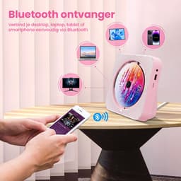 Discman - Walkman - Draagbare CD Speler met Bluetooth - Ingebouwde Speaker - Inclusief Afstandsbediening - Radio - Timer - Roze — thumbnail 4