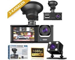 Boncy® Dashcam Voor Auto - 3 Kanalen Voor, Achter en Binnen Camera - 1080P Full HD - Dual Dashcams Met Achteruitrijcamera en Parkeermodus - G-Sensor - Nachtzicht - Loop Recording - 170 Graden Kijkhoek