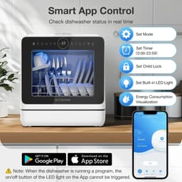 Flolife - Mini Vaatwasser Compact - - Slimme Aanrechtvaatwasser met App-bediening - 8 Wasprogramma’s - 360° Dubbele Spray - 5 Liter Watertank — thumbnail 3