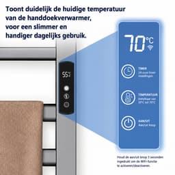 Slimme Elektrische Handdoekverwarmer van Koolstofvezel – Digitale Temperatuurregeling 30-70°C – 24-uurs Timer – Boorvrije Installatie – Aluminium Handdoekdroger voor Badkamer & Hotel — thumbnail 4