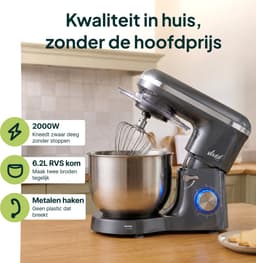 Vivid Green 2000W Keukenrobot - 6.2L - Mixer met Mengkom - Keukenmachine - Keukenmixer - Grijs — thumbnail 3