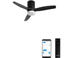 CREATE - Plafondventilator 40W silent 100% hout (Ø132cm) (ruimtes 10m²-25m²) - Zwart - Met licht - WIFI + Afstandsbediening - WIND CALM NATURAL WOOD — afbeelding 1