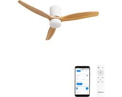CREATE - Stille plafondventilator 40W Ø132cm 100% hout met aanpasbare gipsen behuizing - Met licht - WIFI + Afstandsbediening - WIND CALM CONCRETE — afbeelding 1