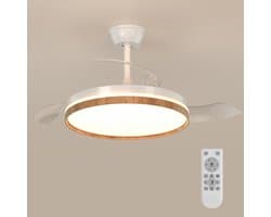 Haobosic Plafondventilator met Verlichting - Stille Plafondventilator - Inklapbare Transparante Bladen - 36W - Dimbare 3000-6500K - Met Afstandsbediening - Wit & Houtlook - Modern - Voor Woonkamer Slaapkamer — afbeelding 1