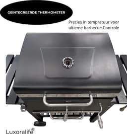 Luxoralife Houtskool BBQ- smokerbarbecue- PFAS Vrij - bbq houtskool- Verstelbaar Kolenrooster - 42x57cm Grilloppervlak - Zijpanelen - Zwart — thumbnail 5