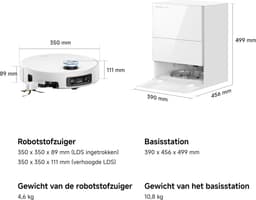 Dreame Robotstofzuiger X60 Pro Ultra Complete Wit | 42.000 Pa | Uitschuifbare arm tot 18 cm | Zelfreinigende dweil | Automatisch legen & bijvullen | Hoeken & muurranden | Huisdieren | AI navigatie | Obstakelherkenning | Allergie | Anti-klit | — thumbnail 5
