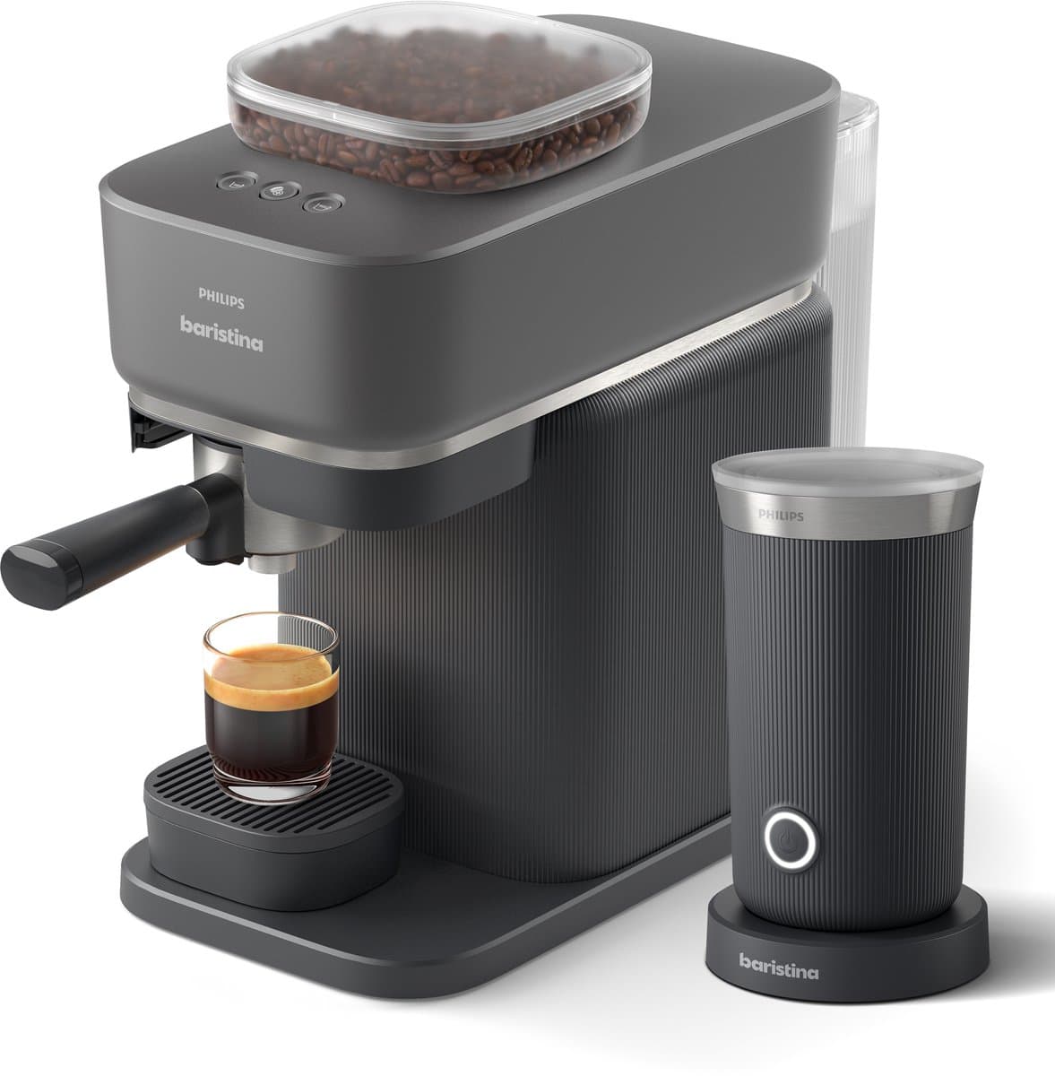 Philips Baristina + Melkopschuimer Bundel - BAR308/60 - Semi-Automatische Espressomachine - Pistonmachine - Koffiemachine met bonen - 2026 Editie - Zwart — afbeelding 1