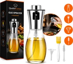 QualitéCuisine® Olie Sprayfles 200ml – Vernieuwde Versie – Olijfolie Sprayer / Olieverstuiver – Olie Dispenser Glas – Airfryer Accessoires – Voor BBQ, Pan & Salade – Incl. Bakkwast en Trechter — thumbnail 1