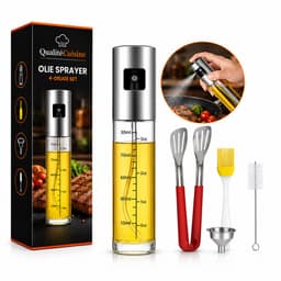 QualitéCuisine® Olijfolie Sprayer 100ml – Vernieuwde Versie – Olie Sprayfles / Olieverstuiver – Airfryer Accessoires – Voor BBQ, Bakken & Koken – Incl. Spatel, Bakkwast, Trechter & Schoonmaakborstel — thumbnail 1