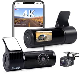 Dashcam voor en achter, 4K met wifi-autocamera met 64 GB SD-kaart, loopopname, G-sensor, app-bediening, super nachtzicht, 170 graden + 140 graden groothoek, veiligere supercondensator — thumbnail 1