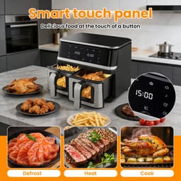 LUMÈ STORE Airfryer 9L Dual Zone – Heteluchtfriteuse – 2000W – Dubbele Mand – Touchscreen – 12 Programma’s – Kijkvenster – RVS – Zwart — thumbnail 3