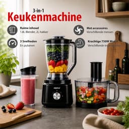 alpina 3-in-1 Foodprocessor, Blender en Smoothie Maker - Keukenmachine Multifunctioneel - Groentesnijder - Hakmolen - 2L - BPA-Vrij - Vaatwasserbestendig - FP413GS - Zwart — thumbnail 3