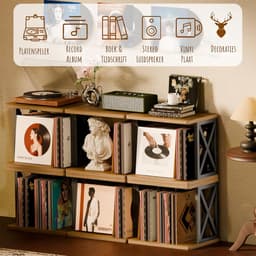 SNJY® Platenspeler Meubel - Platenspeler Kast - LP Houder - Platenhouder - 32D x 40B x 36H cm - Bruin/Zwart — thumbnail 3