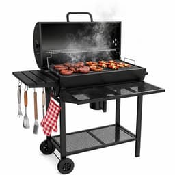 Houtskool BBQ - Smoker Barbecue XL - BBQ met Wielen - 70x37cm Grilloppervlak - Zijpanelen - Zwart — thumbnail 2