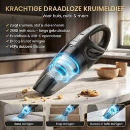 Kruimelzuiger Snoerloos – Handstofzuiger met 5 Opzetstukken – Oplaadbaar – Zwart — thumbnail 4