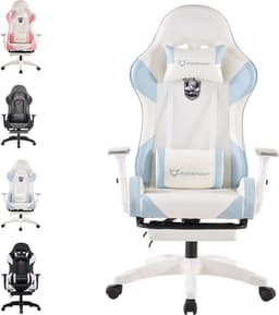 FOXSPORT Gamestoel - Gaming Chair - Ergonomisch - Verstelbaar - Met lendensteun en hoofdsteun - Met voetsteun - Bureaustoel - Racing -Wit / Blauw — thumbnail 1