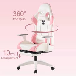 FOXSPORT Gamestoel - Gaming Chair - Ergonomisch - Verstelbaar - Met lendensteun en hoofdsteun - Met voetsteun - Bureaustoel - Racing -Wit/Roze — thumbnail 2