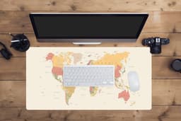 Muismat XXL 80x40 cm - Bureau onderlegger - Bureau mat Wereldkaart - Realistisch - Beige - Bureaumat - Gaming mousepad xl - Bureaulegger groot - Computer deskmat — thumbnail 4