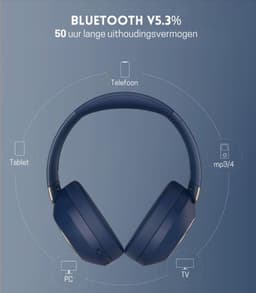 StayPowered Draadloze Hoofdtelefoon - 50 Uur Playtime Voor Onbeperkt Luisterplezier - Diepe Bassen - Opvouwbaar Ontwerp - Bluetooth 5.3 - Ingebouwde Microfoon - Ergonomische Pasvorm - Blauw - Levering Sneller Dan Aangegeven! — thumbnail 2