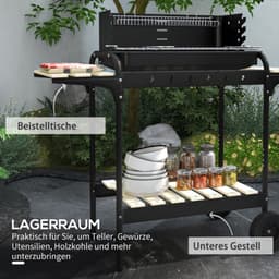 Houtskool BBQ Grill met Verstelbare Hoogte en Wielen - Ideaal voor Buiten — thumbnail 2