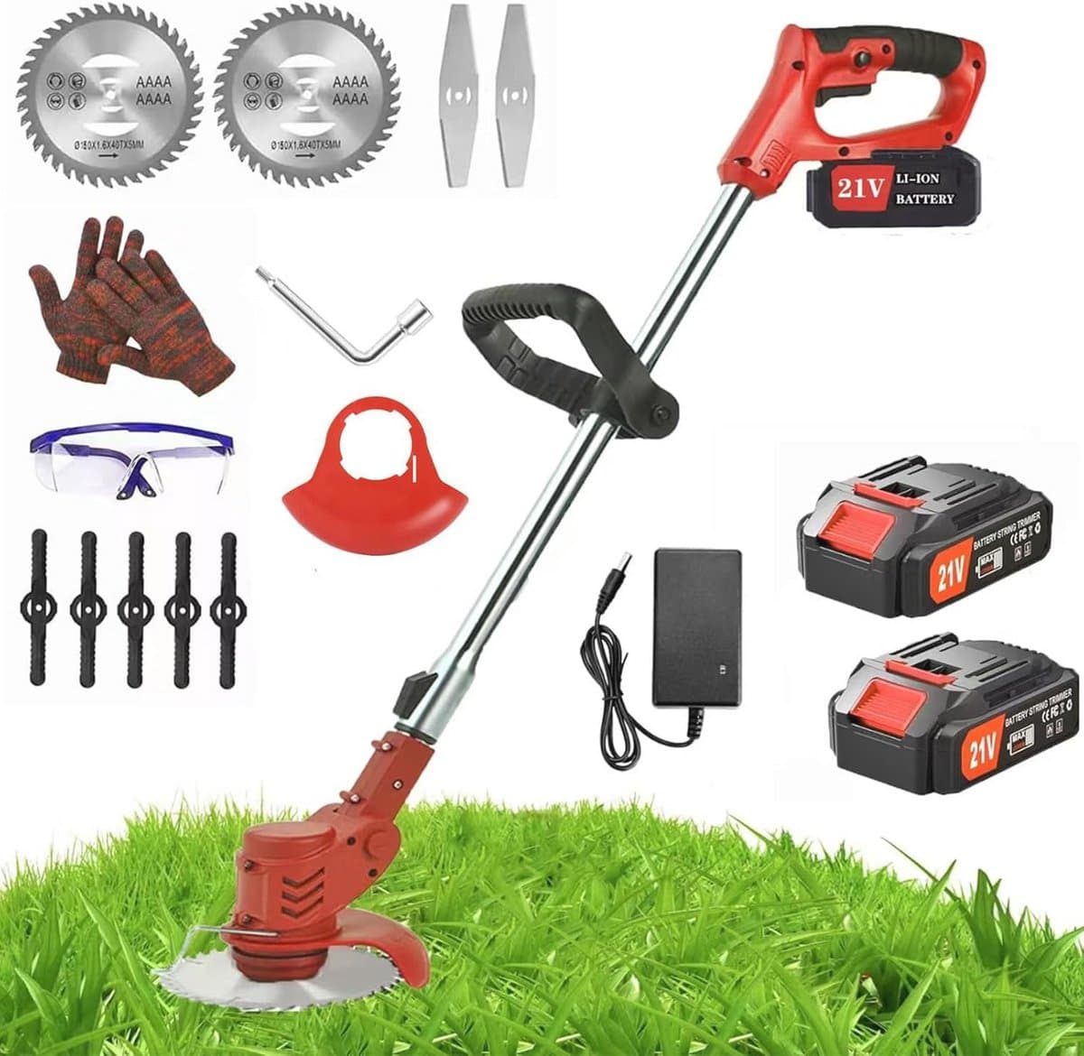 3-in-1 Accu Grastrimmer met Draaibare Kop en Telescoopgreep — afbeelding 1