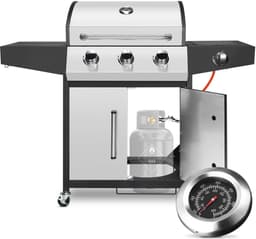 Luxe Grote Gasbarbecue met 3+1 Branders – 34.000 BTU – Roestvrij Staal – Met Zijbrander - Gietijzeren Roosters Temperatuurmeter - Opklapbare Werktafels – Draagbare BBQ op Wielen voor Buiten koken en BBQ Feesten — thumbnail 1