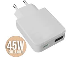 YSONIC Oplader - Snellader - USB C Poort - Type C Stekker - 45W Fast Charge Adapter Geschikt voor Smartphones, Tablets & Laptop - Wit