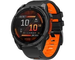 Stravo Dubbelkleurige Siliconen bandje in Fenix 8 Stijl voor Garmin Fenix 5s - Plus & Sapphire - Fenix 6s - Pro & Sapphire - Garmin Fenix 7s / Fenix 8 - 43mm - Quickfit 20 / 20mm band voor Garmin smartwatches - Horlogebandje - Zwart/Oranje