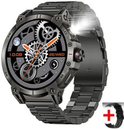 Knobbout 1.85 inch HD Sport Smartwatch - 760mAh Battery -Voorzien van GPS, AI-assistent & Bluetooth-bellen -Alles-in-één: Gezondheid, sport, communicatie & lifestyle-Stijlvol, slim en volledig aanpasbaar aan jouw leven-Zwart staal+ rubber horlogeband — thumbnail 1
