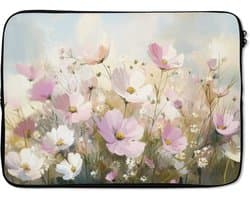 Laptophoes 13 inch - Bloemenveld - Lichte tinten - Geschilderd - Laptop sleeve - Binnenmaat 32x22,5 cm - Zwarte achterkant