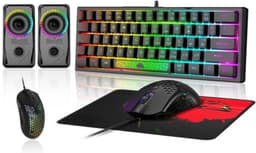 StayPowered 60% Compact Gaming Set - Ultieme RGB Game-ervaring - Mechanische Feeling - QWERTY Layout - Honeycomb 3200 DPI Muis - 3D Stereo RGB Speaker - Verlichte Muismat - Plug & Play - Zwart - Levering Sneller dan Aangegeven! — thumbnail 1