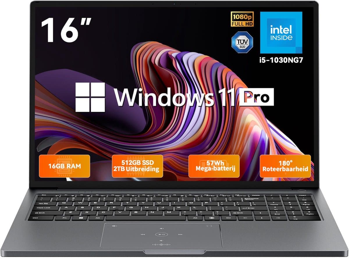 Blackview AceBook 12 Laptop - Intel Core i5-1030NG7 - 16 inch FHD - 16GB DDR4 - 512GB SSD /2 TB - Window 11 Pro Notebook - Dual Band 5G WiFi - UHD Graphics - Grijs — afbeelding 1