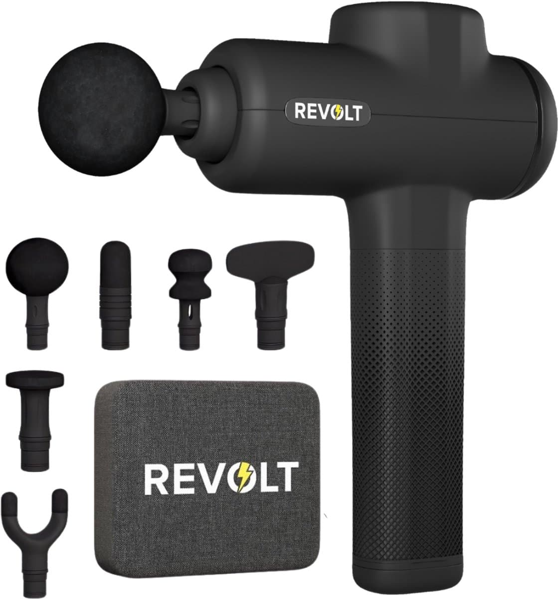 Revolt® Massage Gun Pro - 6 Luxe Opzetstukken - Voor Spierherstel & Blessures - 12MM Deep Tissue - Massage Apparaat Professioneel - Massage Pistool - Hoge Amplitude - 2500mah dubbel accu — afbeelding 1