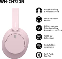 Sony WH-CH720N draadloze Bluetooth-koptelefoon met ruisonderdrukking - Roze — thumbnail 4