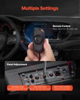 Subwoofer voor in de auto - Onderstoel actieve 300W - Ingebouwde versterker - Platte compacte behuizing - Hoge/lage ingang - Volumeregeling - Voor SUV, vrachtwagen en camper — thumbnail 4