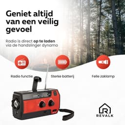 Noodradio Solar Opwindbaar en Batterijen - Noodpakket - Draagbare Survival Radio - Powerbank en Zonneenergie - Bouwradio - Zaklamp - 4000 mAh - Rood — thumbnail 5