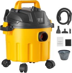Nat-/droogzuiger voor werkplaatsen, 10 l inhoud, 2 pk piekvermogen, krachtige zuig- en blaasfunctie met zuigmond en wielen, draagbare stofzuiger, geel — thumbnail 3