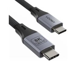 Voomy 240W Premium USB C Kabel - 20 Gbps - 8K Ultra HD - USB C naar USB C - 1.8 Meter - Oplaadkabel, Datakabel & Snellader - Geschikt voor Smartphone, Laptop & Tablet - Gevlochten kabel