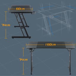160 x 60 cm, Gamingtafel, stabiele computertafel, pc-tafel, zwart, met bekerhouder en koolstofvezelcoating, 2 openingen voor kabel, gamertafel, gamingtafel, bureau, zonder led — thumbnail 3